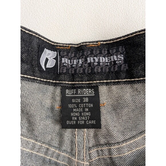 Y2K Ruff Ryders Dirty Denim Jean Size 38x32 Black Light Wash Baggy Streetwear - Picture 6 of 9